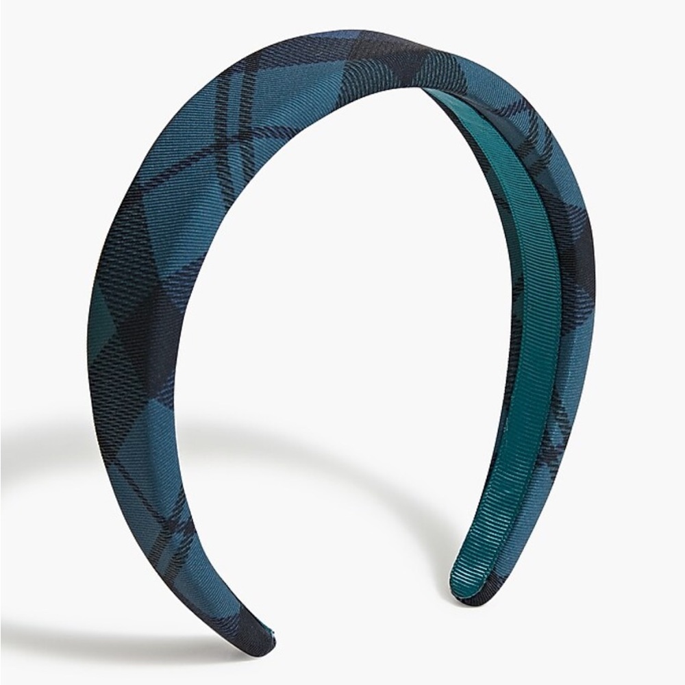 NWOT J. Crew Factory Plaid Puff Headband in Blackwatch Green